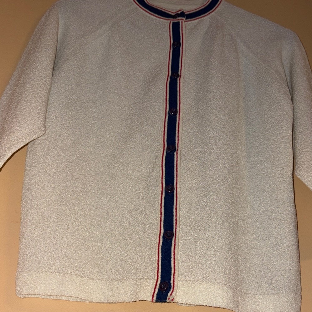 Robert Talbott Cream Button-Down Top With Navy & … - image 3